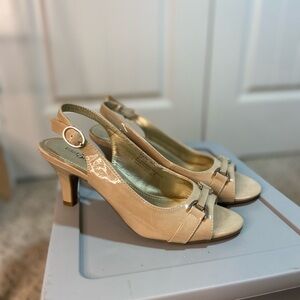 Khaki Peep-Toe Heels